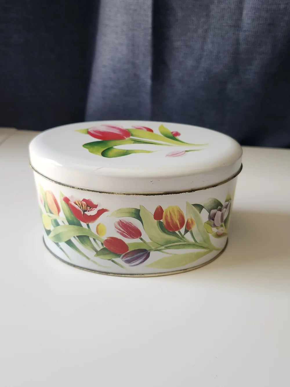 Vintage Louise Carling Floral Tulip Oval Tin Container - Made in England